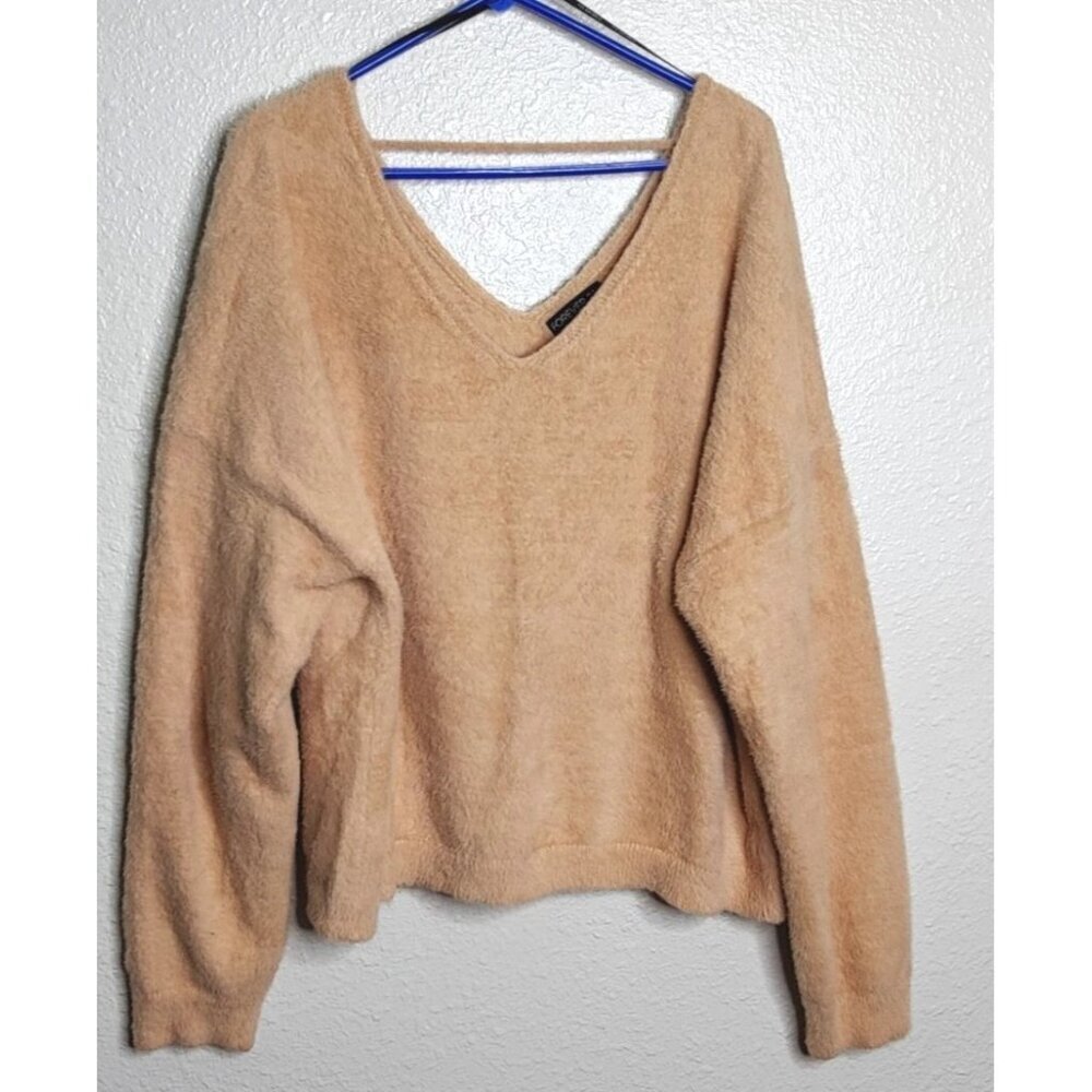 Forever 21+ Plus Size Pink Eyelash Plush Deep V sweater 3X